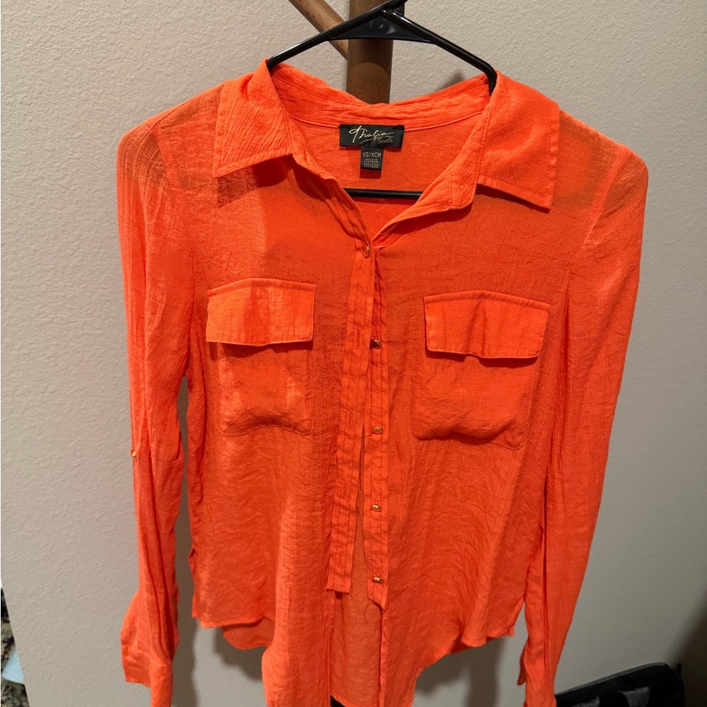 Apt. 9 Women's Orange Button-Up Blouse